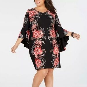 EUC ROZ & ALI FLORAL DRESS  WITH BELL SLEEVE SIZE 14
